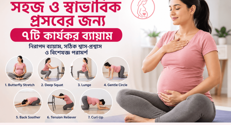 গর্ভাবস্থায় সহজ ও স্বাভাবিক প্রসবের জন্য নিরাপদ ব্যায়াম করছেন একজন গর্ভবতী নারী