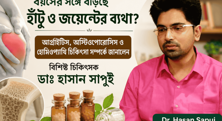 হাঁটুর ব্যথা, আর্থ্রাইটিস, অস্টিওপোরোসিস ও হোমিওপ্যাথি চিকিৎসা সম্পর্কে আলোচনা করছেন ডাঃ হাসান সাপুই।