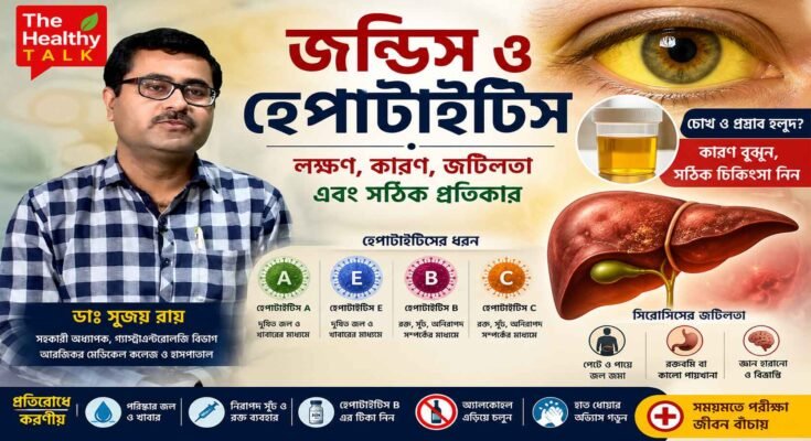 জন্ডিস ও হেপাটাইটিসে চোখ হলুদ হওয়া, লিভারের স্বাস্থ্য এবং চিকিৎসা সচেতনতার প্রতীকী ছবি