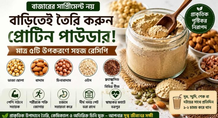 বাদাম, চিনাবাদাম, ভাজা ছোলা ও বীজ দিয়ে বাড়িতে তৈরি প্রোটিন পাউডার