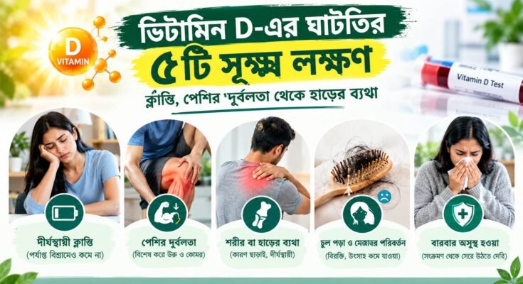 ভিটামিন D-এর ঘাটতির পাঁচটি সম্ভাব্য লক্ষণ—ক্লান্তি, পেশির দুর্বলতা, হাড়ের ব্যথা ও চুল পড়া