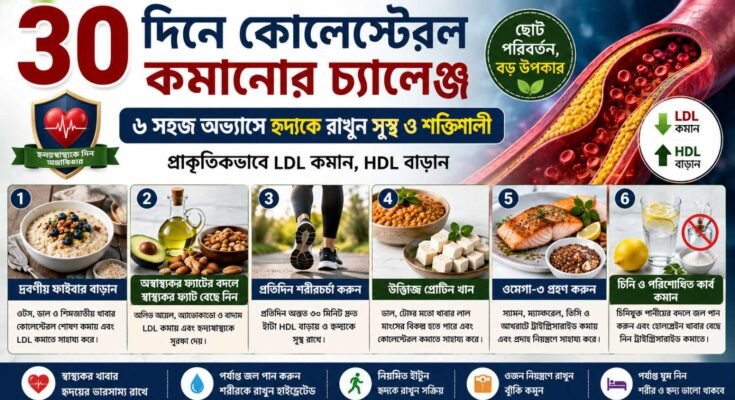 কোলেস্টেরল কমাতে দ্রবণীয় ফাইবার স্বাস্থ্যকর ফ্যাট হাঁটা উদ্ভিজ্জ প্রোটিন ওমেগা-৩ এবং কম চিনি